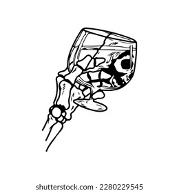 vector illustration of a bone hand holding a drink