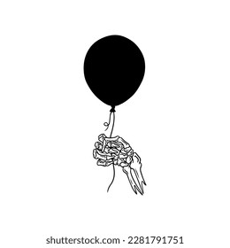  vector illustration of a bone hand holding a balloon
