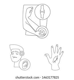 Vector illustration of bone and inflammation sign. Collection of bone and wound vector icon for stock.