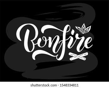 Vector illustration of bonfire brush lettering for banner, leaflet, poster, logo, advertisement design. Handwritten text for template, signage, billboard, print, flyer, invitation, home decor