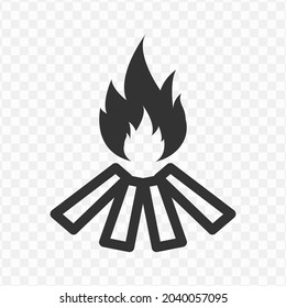 Vector illustration of bonfire icon in dark color and transparent background(png).