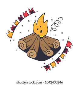 Ilustración vectorial con una hoguera. Aislado sobre un fondo blanco. Ilustraciones de garabatos.