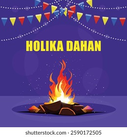 vector illustration of bonfire night holika dahan. Indian festival of colors Happy Holi. Creative vector illustration. colored paint with bonfire night holika dahan. 