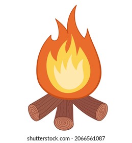 Vektorgrafik-Feuer auf dem Holz auf weißem, isoliertem Hintergrund. Flache Illustration