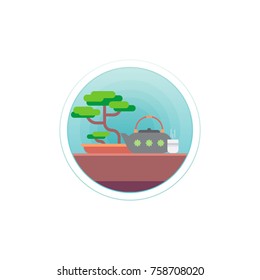 Vector Illustration of a bonsai and tea set