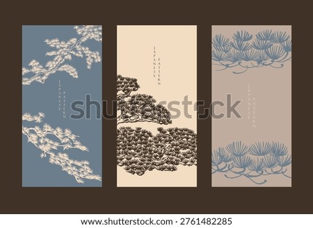 vector illustration of bonsai tree branch element with ink wash in traditional style.