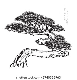 vector illustration of bonsai tree element with Japanese art in traditional style.
