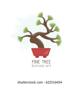 Vector illustration of Bonsai Tree . Picture isolated on white.   All objects are conveniently grouped and easily editable