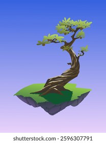 Vector illustration of a bonsai tree with some fruits hanging on it