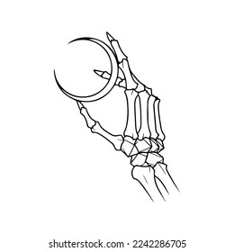 vector illustration of a bony hand holding a moon