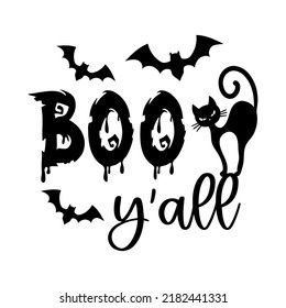 Vector illustration Boo You all with black cat and bats for Halloween decoration. Scary Happy Halloween home banner, sign, print, template.