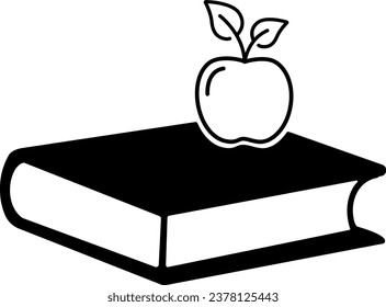 vector illustration book and apple on transparent background