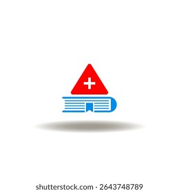 Ilustração vetorial de livro com sinal de atenção. ADR Símbolo Médico de Reação Adversa a Medicamentos. Ícone do manual de efeitos colaterais.