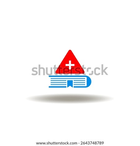 Vector illustration of book with attention sign. ADR Adverse Drug Reaction Medical Symbol. Icon of side effects handbook.