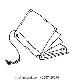 Vector illustration book with bookmark. Textbook. Hand drawn book.