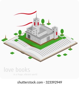Vector illustration for the book - Castle.Read books concept. Education and school, study and literature. 
