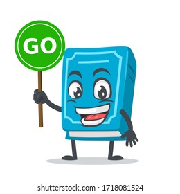vector illustration of book character or mascot holding sign says go