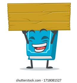 vector illustration of book character or mascot holding blank wooden