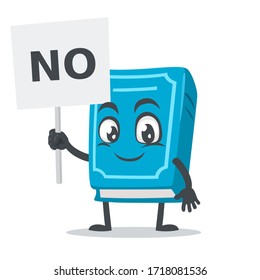 vector illustration of book character or mascot holding sign says no