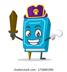 vector illustration of book character or mascot wearing pirates costume and holding wooden sword