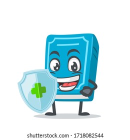 vector illustration of book character or mascot holding shield for protection