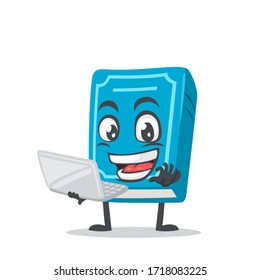 vector illustration of book character or mascot presentation with laptop