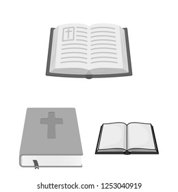 Vector illustration of book and christian icon. Collection of book and holy stock vector illustration.