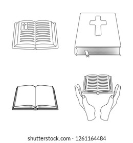 Vector illustration of book and christian icon. Collection of book and holy vector icon for stock.