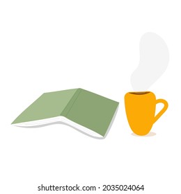 Vector illustration book and cup of tea on white isolated background