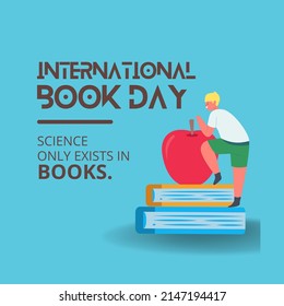 ilustración vectorial de gráficos de libros, personas, manzanas, texto. vista superior, perfecta para el estudio, antecedentes, medios sociales y conmemoración del día mundial del libro