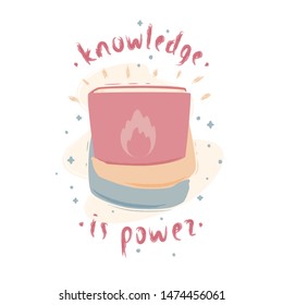 Vector illustration of book in hands with lettering "Knowledge is power".