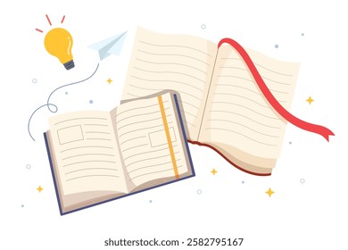 vector illustration of book, happy reading a book design, Creative light bulb with books with books concept