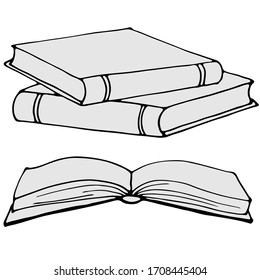 vector illustration, book image, open book, doodle style drawing in black, isolate on a white background