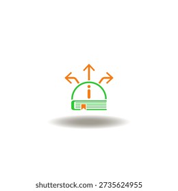 Vector illustration of book and information i letter with arrows different direction. Symbol of guidance.