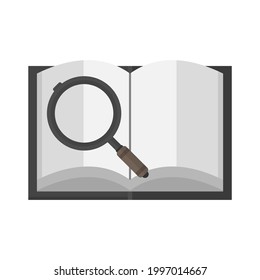 Ilustración vectorial de un libro con lupa, ilustración de diseño plano de alta calidad. 