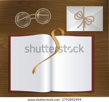 Vector illustration of book Notepad glasses in a metal frame and an envelope for letters