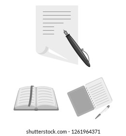 Vector illustration of book and open sign. Set of book and pencil stock symbol for web.