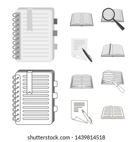 Vector illustration of book and open sign. Set of book and pencil stock vector illustration.