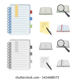 Vector illustration of book and open symbol. Collection of book and pencil vector icon for stock.