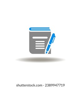 Ilustración vectorial del libro con lápiz. Icono de la narración. Signo de manuscrito. Símbolo de narración.