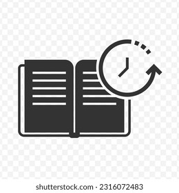 Vector illustration of book reading time icon in dark color and transparent background(PNG).