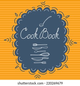 Vector illustration for a book of recipes with different utensils. Can be used for the cover of book, postcards or other purposes. You can also use elements independently to illustrate your recipes.