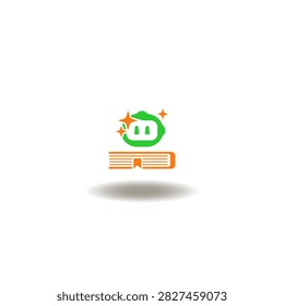 Vector illustration of book with robot head. Symbol of  recursive self improvement AGI technology.
