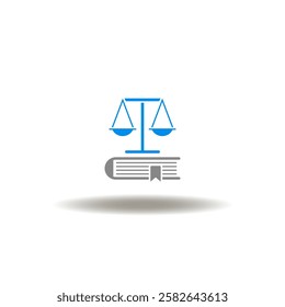 Vector illustration of book with sclaes balance. Symbol of anti-corruption. Icon of law, legislation.