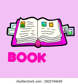 vector illustration of a book and the word "BOOK" can be used as an icon and logo for educational content.