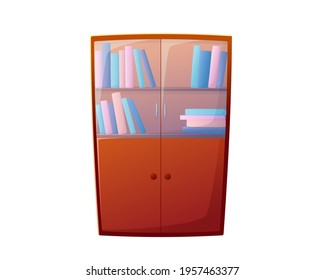 Vector illustration of a bookcase in cartoon style. Bookshelf illustration isolated on white background. Furniture, interior
