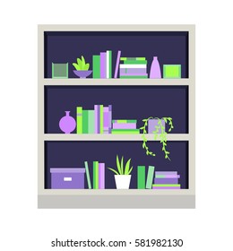 Vector illustration. Bookcase. Home library. Element for graphic design. Flat style.