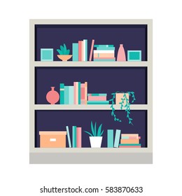 Vector illustration. Bookcase. Home library. Element for graphic design. Flat style.
