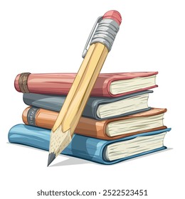 Vector Illustration of Bookish pencil (pencil with books), isolated on a white background, Back To School	