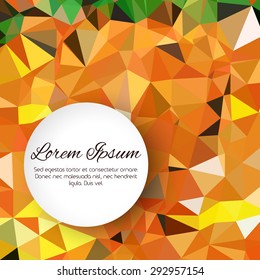 Vector illustration. Booklet on an abstract orange background of colored triangular pieces with space for your text.